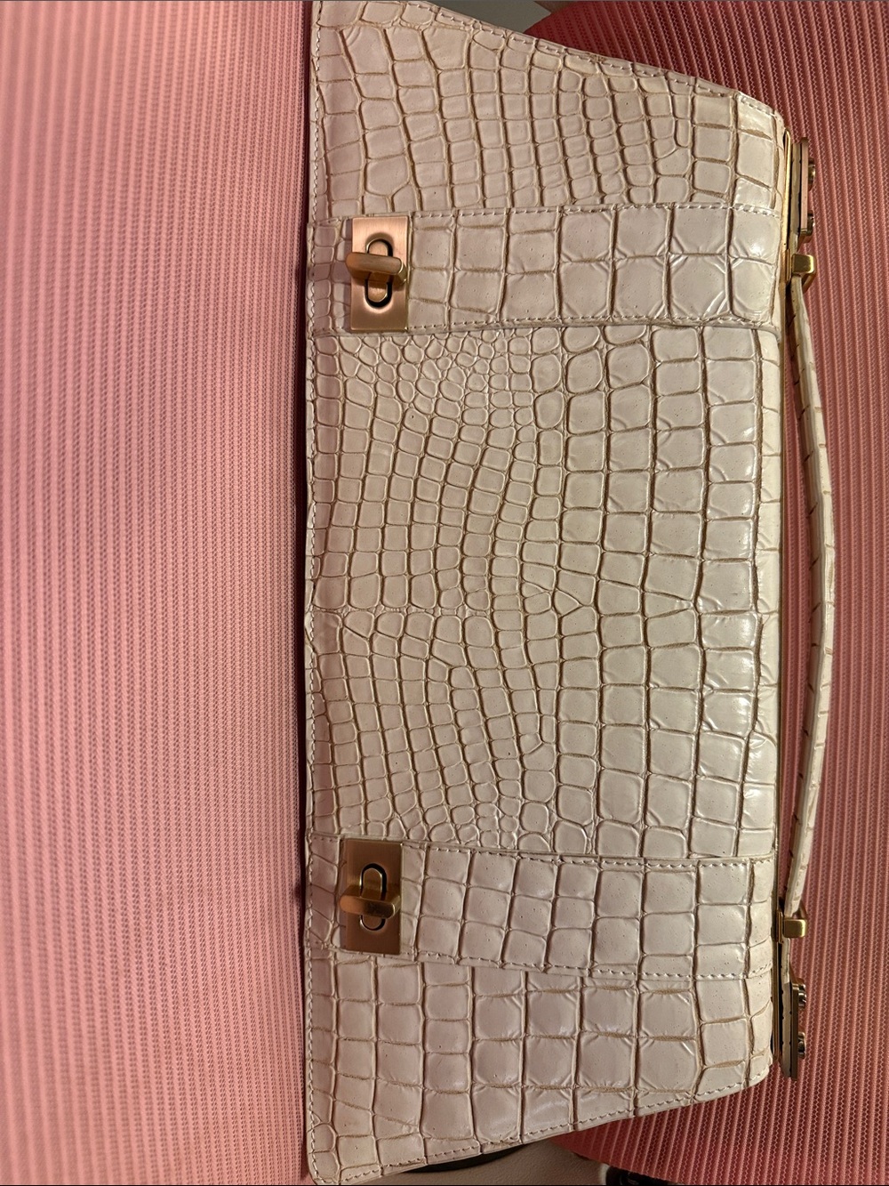 Alexis Hudson Cream Croc Embossed Wristlet with Gold Hardware